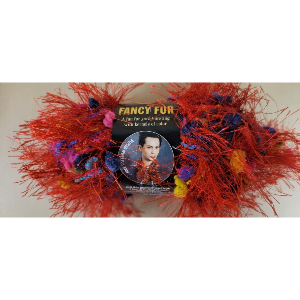 Lion Brand Fancy Fur Yarn Rainbow Red 213 Eyelash Pom Pom Specialty Yarn 50g